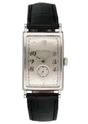 Patek Philippe Platinum Curved Rectangular Art Deco Mens Watch