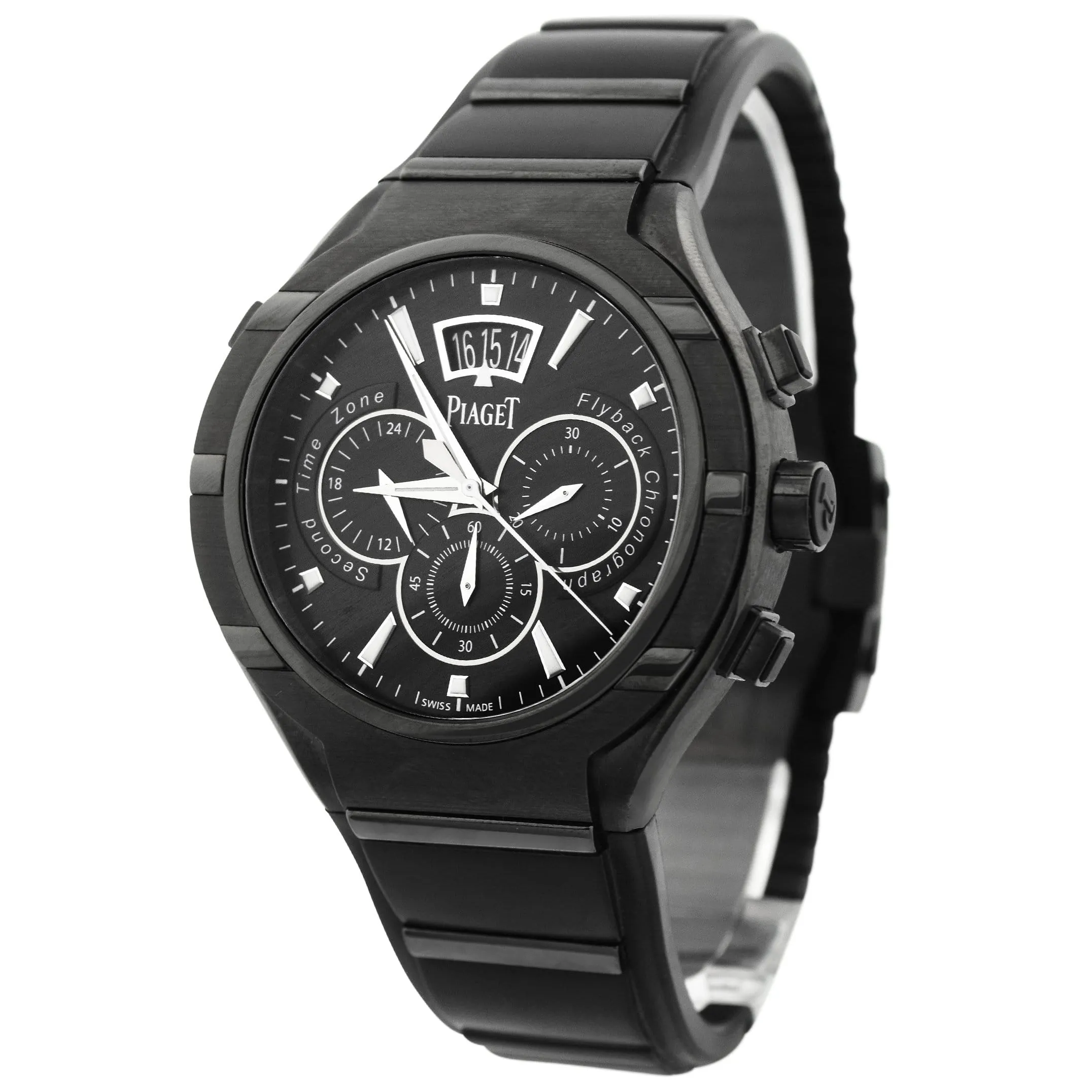 Piaget Men's Polo FortyFive Titanium & Stainless Steel 45mm Black Chronograph Stick Dial Watch Reference #: G0A37004