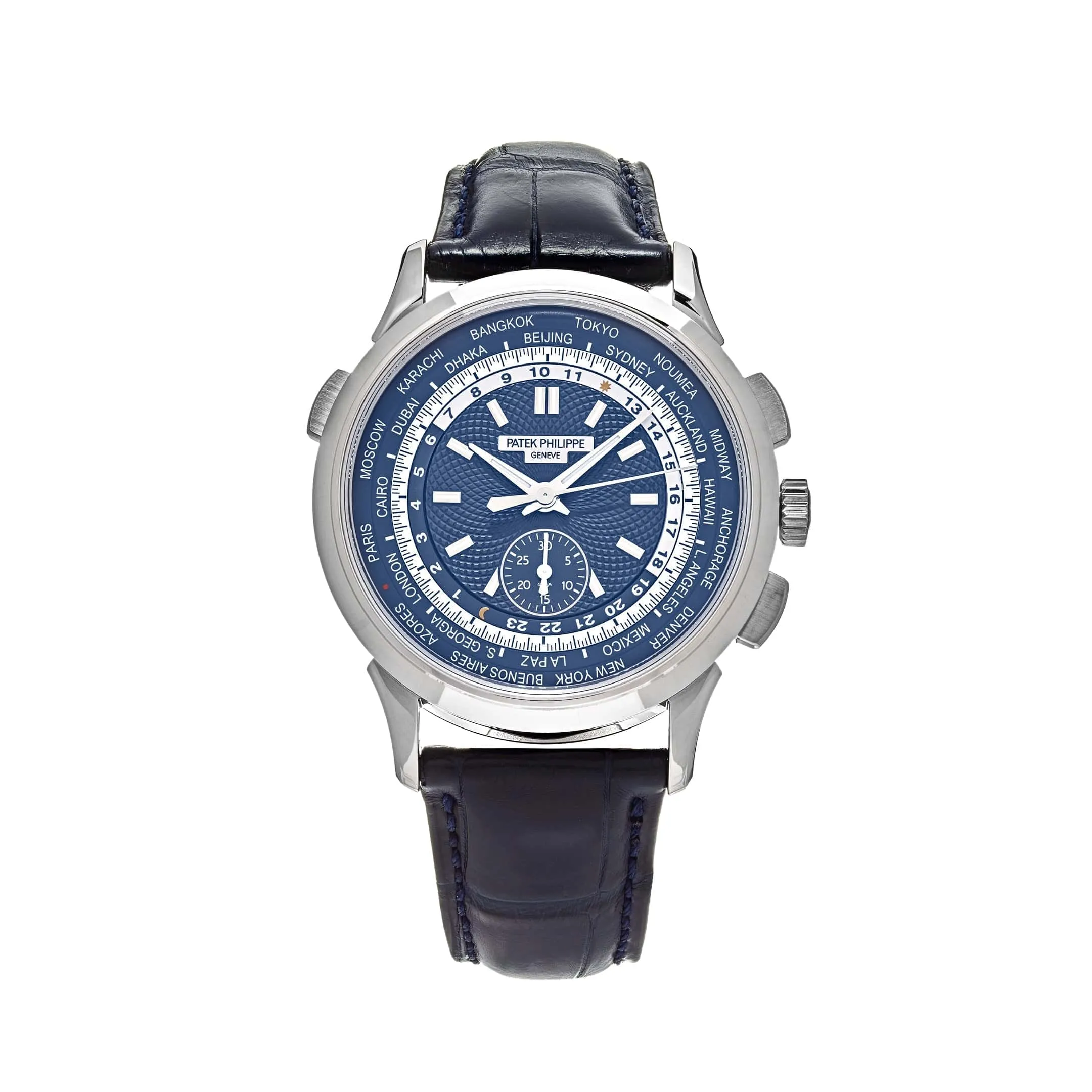 PP Luxury Watches Complications 5930G-010 World Time Flyback Chronograph White Gold Blue Dial (2022)