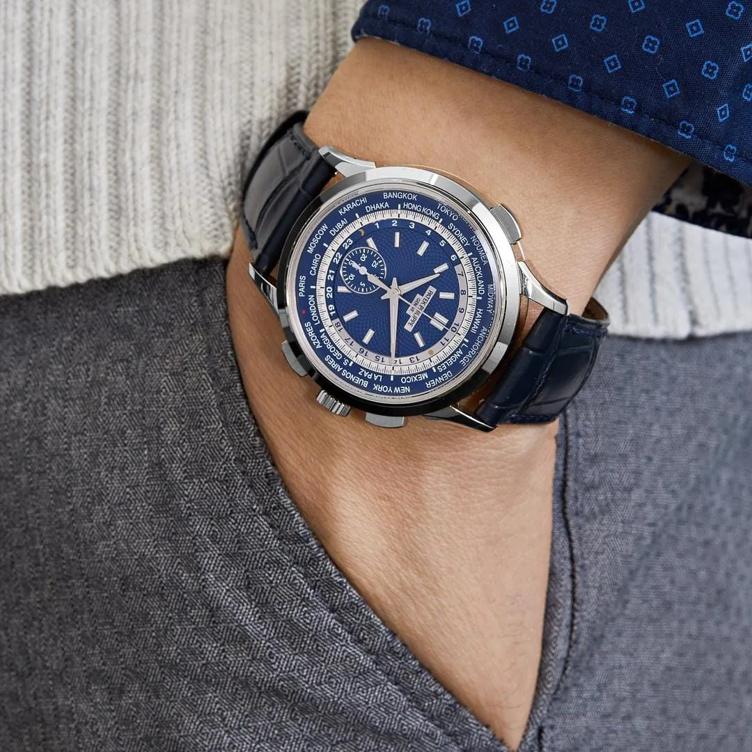 PP Luxury Watches Complications 5930G-010 World Time Flyback Chronograph White Gold Blue Dial (2022)