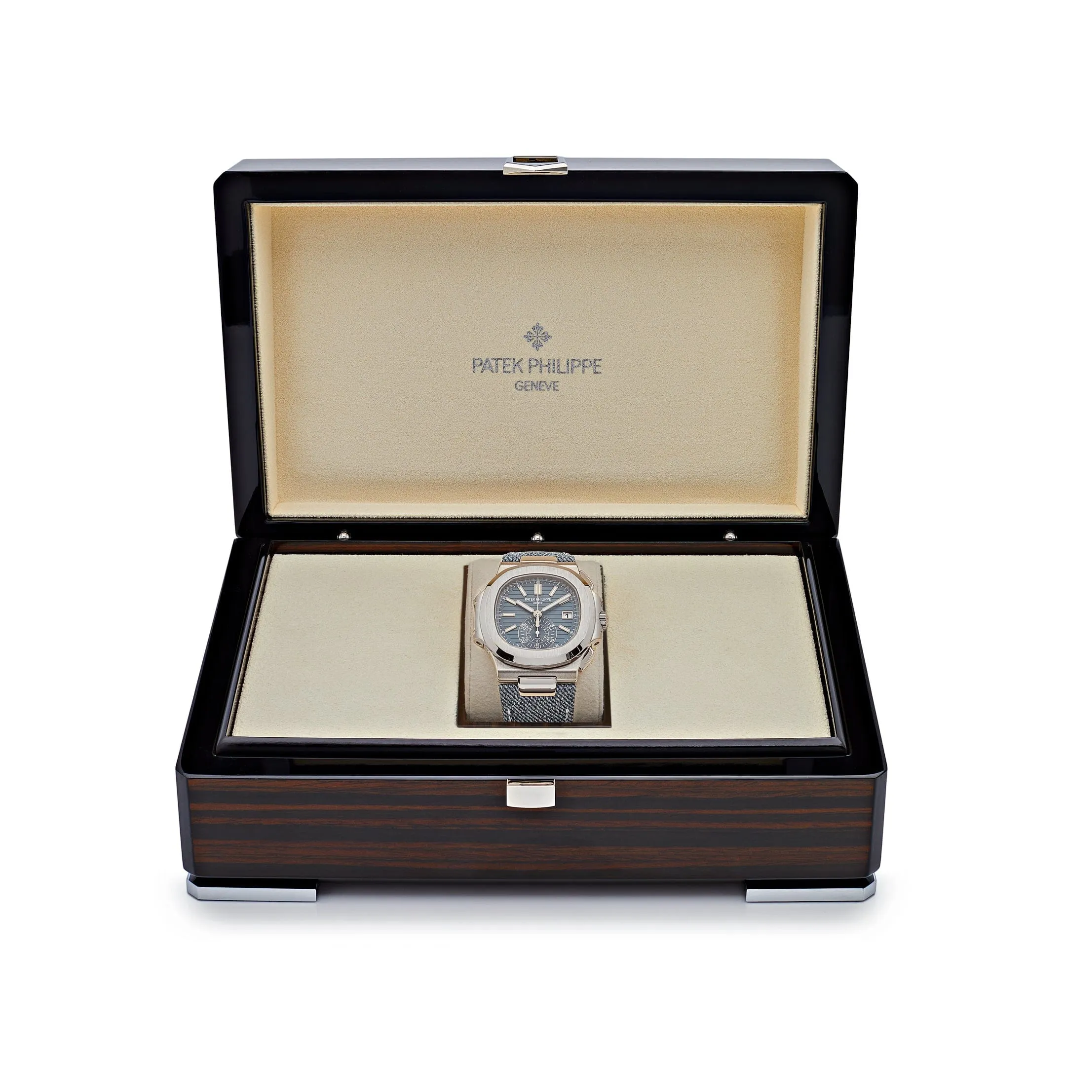 PP Luxury Watches Nautilus 5980/60G-001 Flyback Chronograph White Gold Blue-Gray Dial (2024)