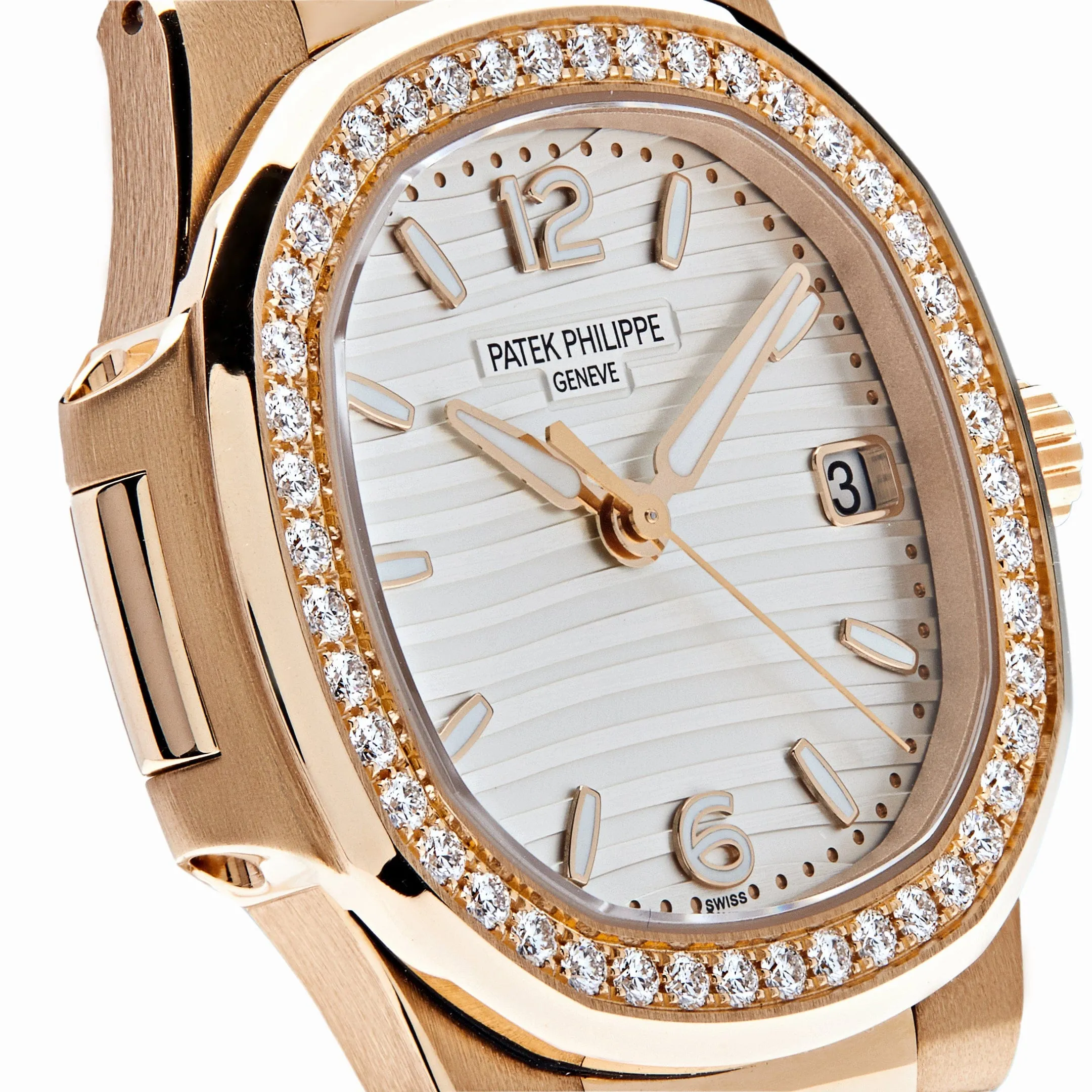 PP Luxury Watches Nautilus 7010/1R-011 'Ladies' Quartz Rose Gold Diamond Bezel