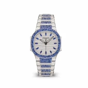 PP Luxury Watches Nautilus 7118/1451G 'Ladies Haute Joaillerie' White Gold Diamond Blue Sapphire Set
