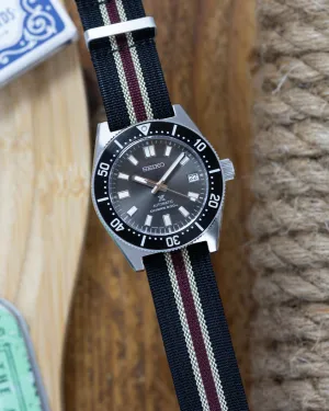 Premium Nylon Braided Ribbed Single Pass Watch Strap - Black Khaki Red