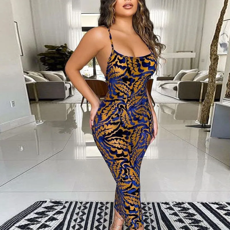 Print Sleeveless Spaghetti Strap Dress