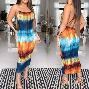 Print Sleeveless Spaghetti Strap Dress