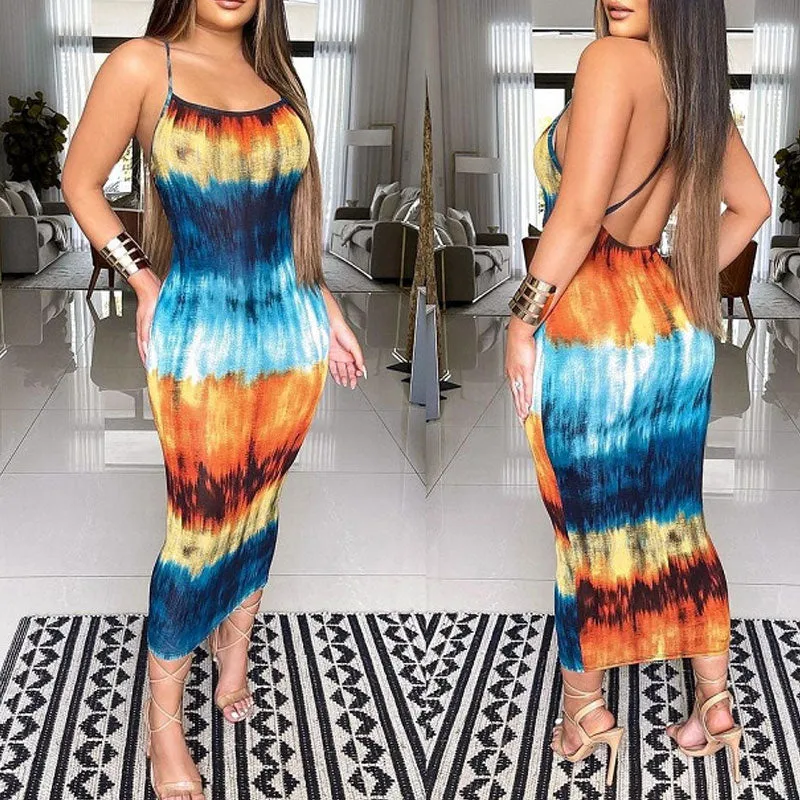 Print Sleeveless Spaghetti Strap Dress