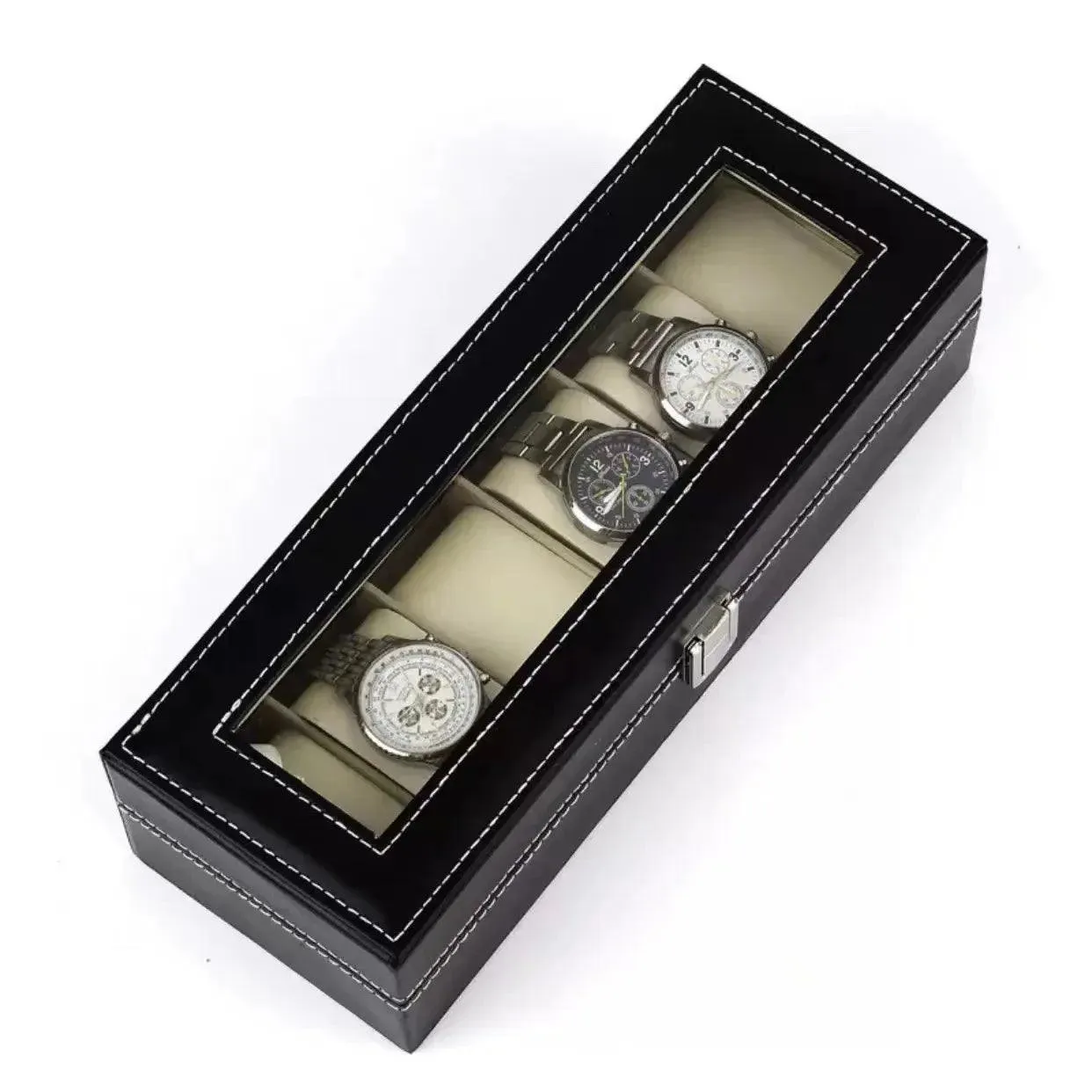 PU Leather Display Storage Collection Organizer watch box Case With Glass Slot Men Watch Bracket Display Box