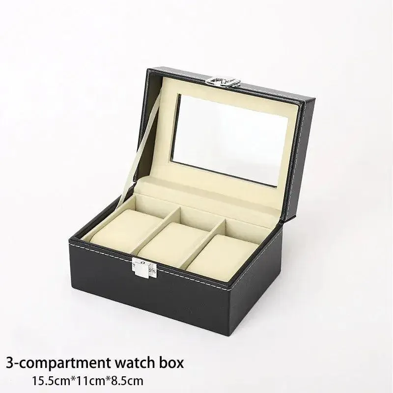 PU Leather Display Storage Collection Organizer watch box Case With Glass Slot Men Watch Bracket Display Box