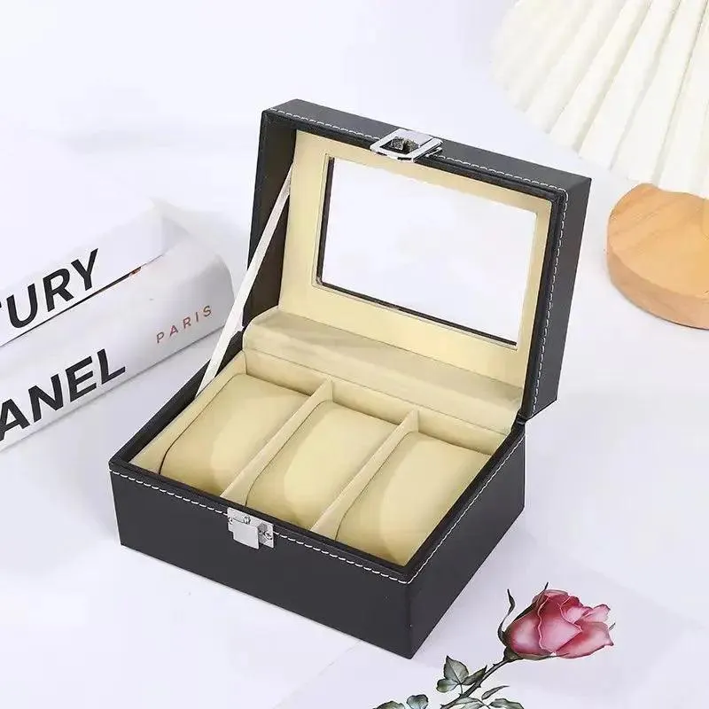 PU Leather Display Storage Collection Organizer watch box Case With Glass Slot Men Watch Bracket Display Box
