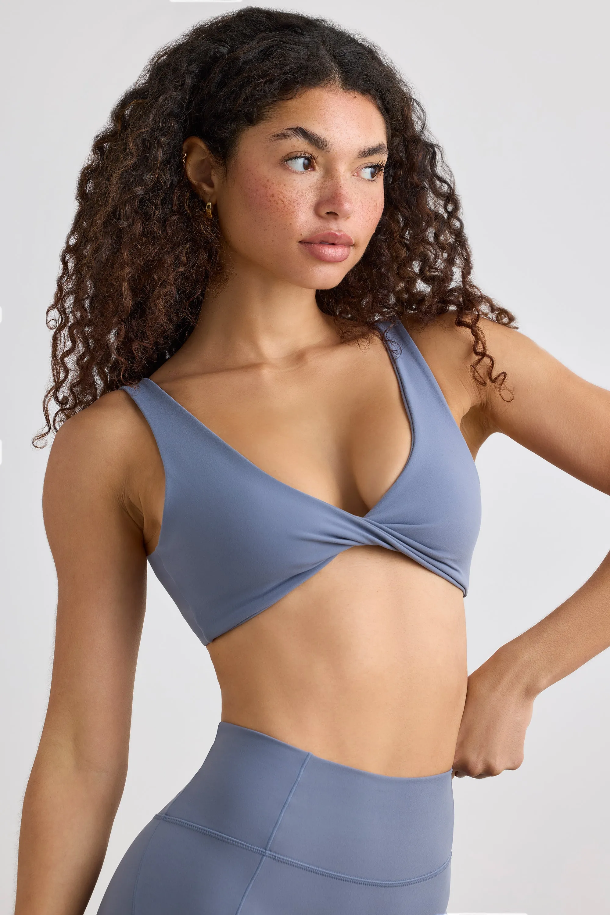 Pure - Soft Active V-Neck Sports Bra in Slate Grey