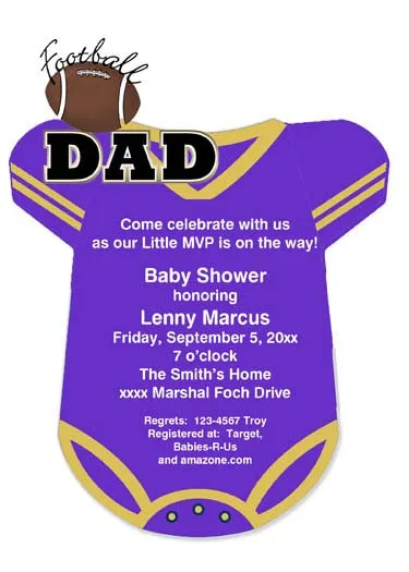 PURPLE AND GOLD FOOTBALL ONESIE CUSTOM INVITATION