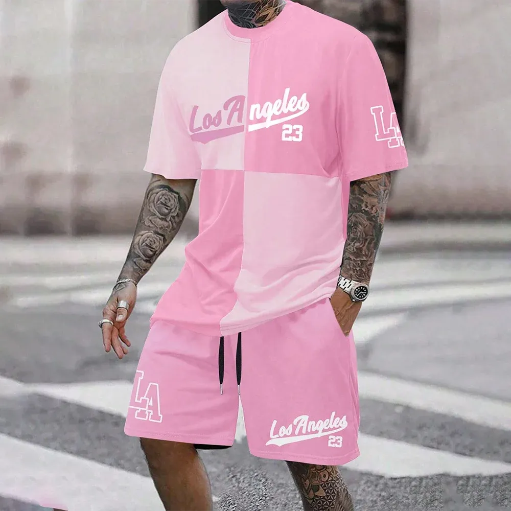 Quick-Drying Men’s Short-Sleeved Summer Casual Set with Digital Print