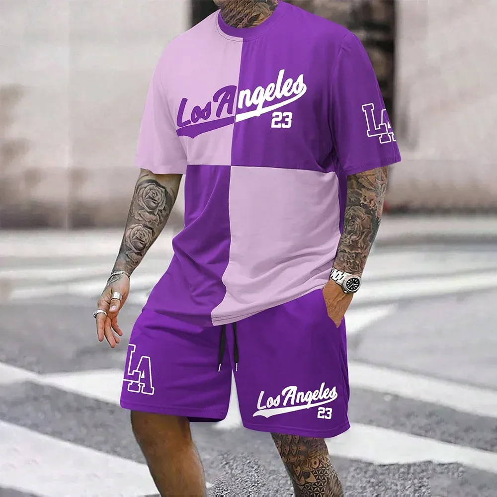 Quick-Drying Men’s Short-Sleeved Summer Casual Set with Digital Print