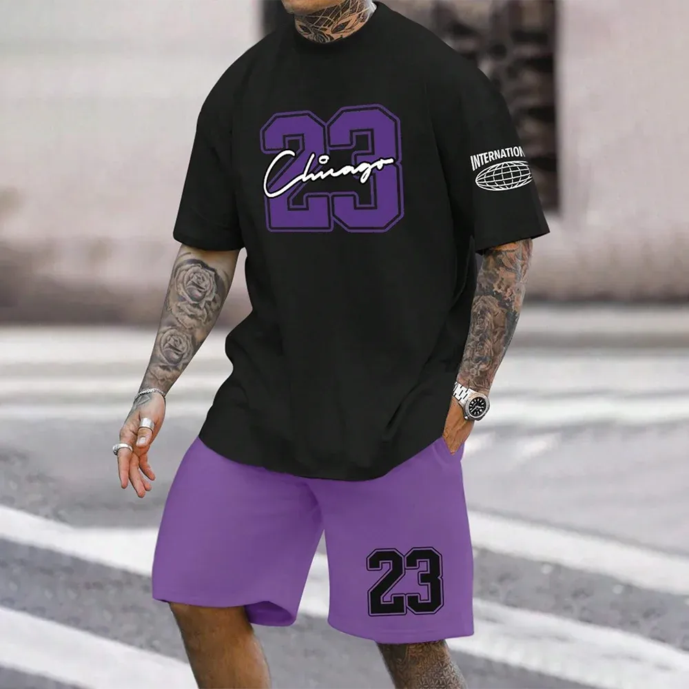 Quick-Drying Men’s Short-Sleeved Summer Casual Set with Digital Print