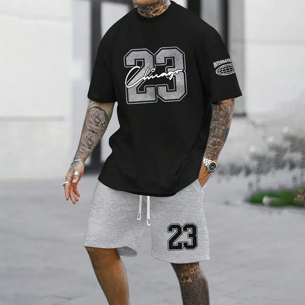 Quick-Drying Men’s Short-Sleeved Summer Casual Set with Digital Print
