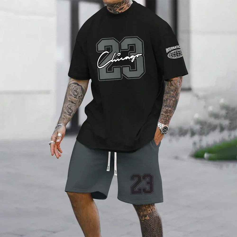 Quick-Drying Men’s Short-Sleeved Summer Casual Set with Digital Print