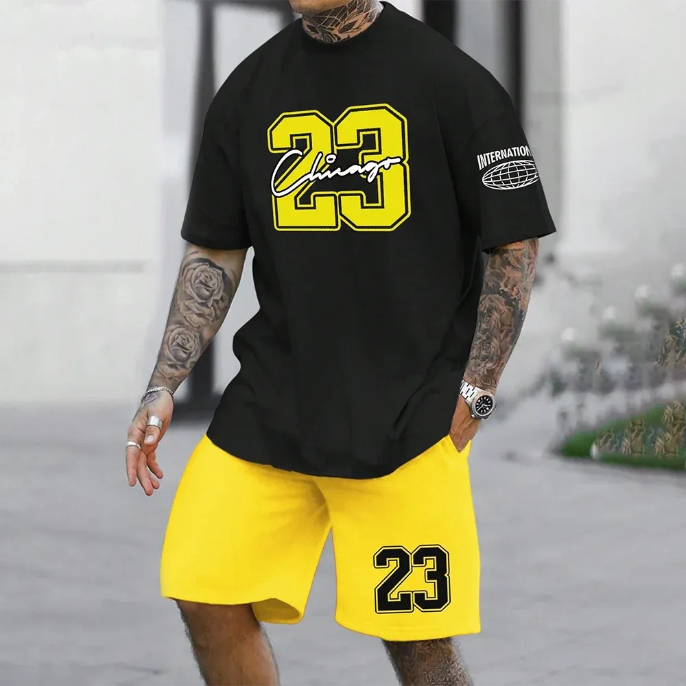 Quick-Drying Men’s Short-Sleeved Summer Casual Set with Digital Print