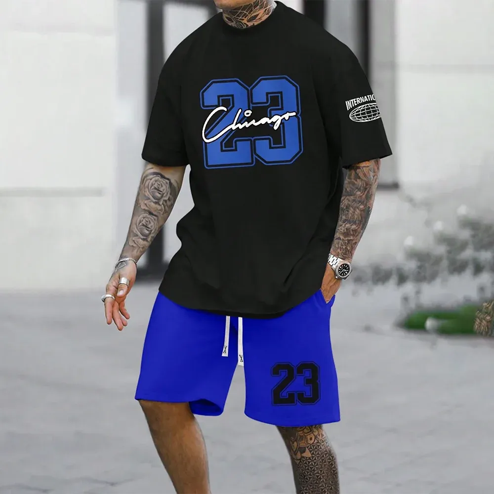 Quick-Drying Men’s Short-Sleeved Summer Casual Set with Digital Print