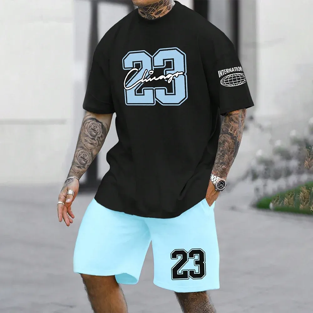 Quick-Drying Men’s Short-Sleeved Summer Casual Set with Digital Print