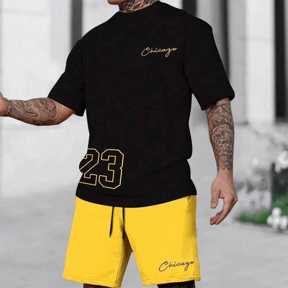 Quick-Drying Men’s Short-Sleeved Summer Casual Set with Digital Print