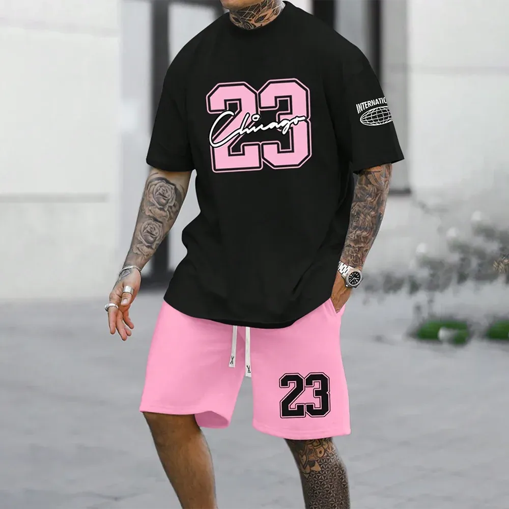Quick-Drying Men’s Short-Sleeved Summer Casual Set with Digital Print