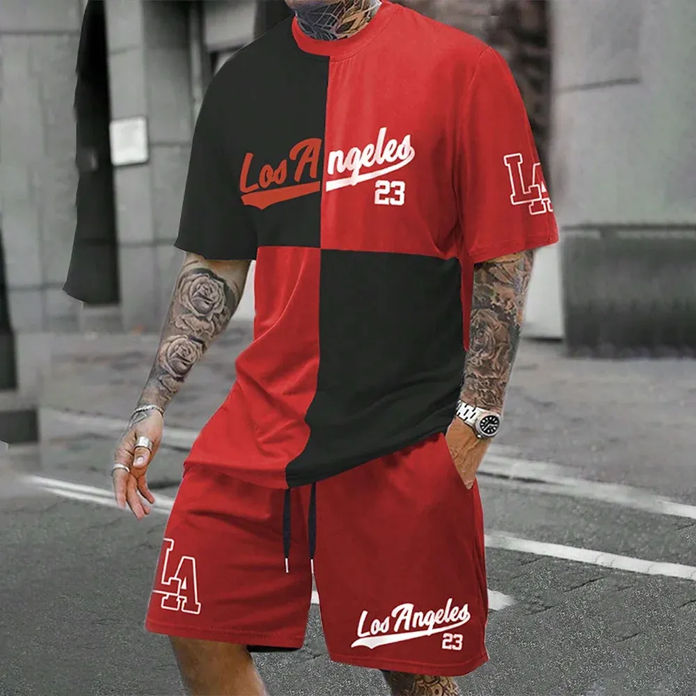 Quick-Drying Men’s Short-Sleeved Summer Casual Set with Digital Print
