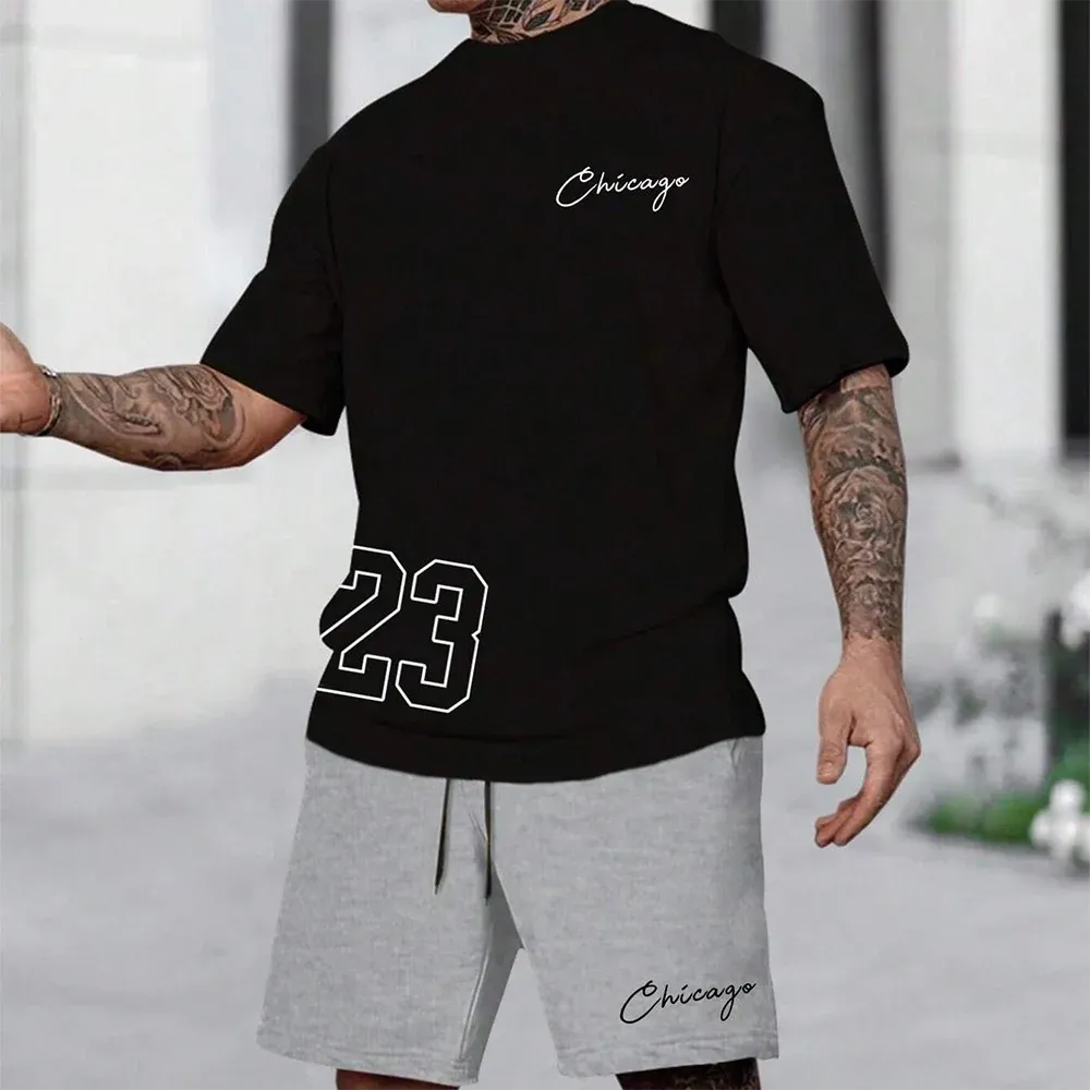 Quick-Drying Men’s Short-Sleeved Summer Casual Set with Digital Print