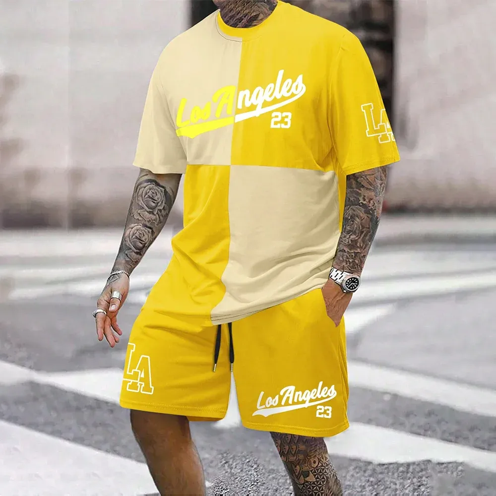 Quick-Drying Men’s Short-Sleeved Summer Casual Set with Digital Print