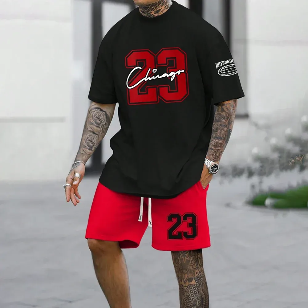 Quick-Drying Men’s Short-Sleeved Summer Casual Set with Digital Print