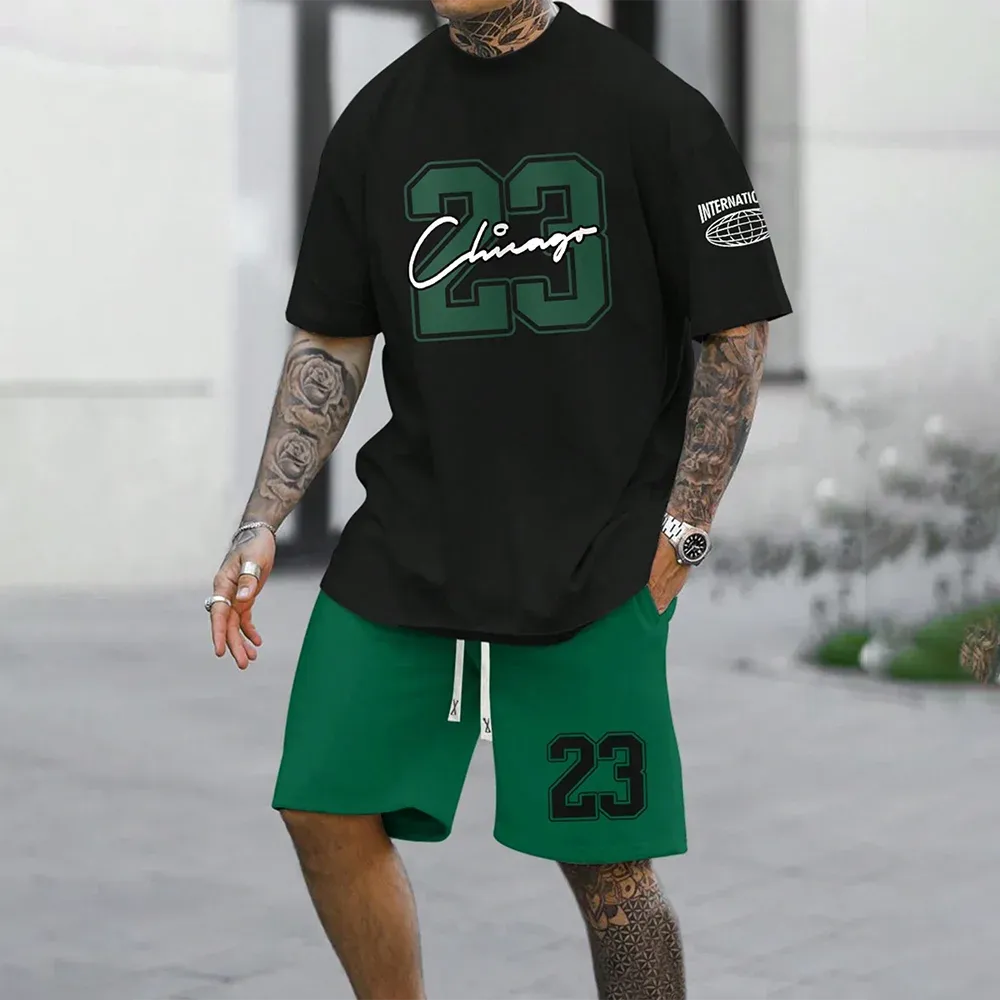 Quick-Drying Men’s Short-Sleeved Summer Casual Set with Digital Print