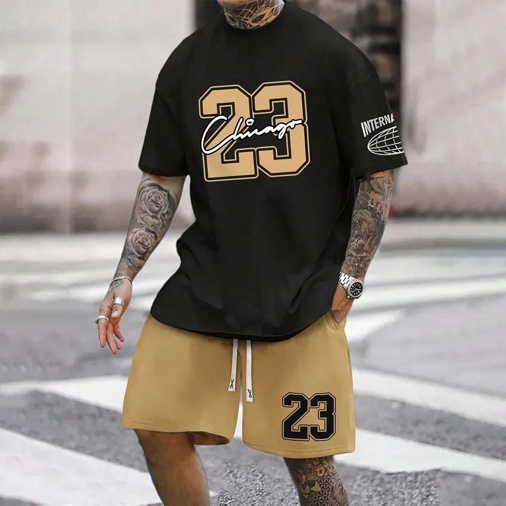 Quick-Drying Men’s Short-Sleeved Summer Casual Set with Digital Print