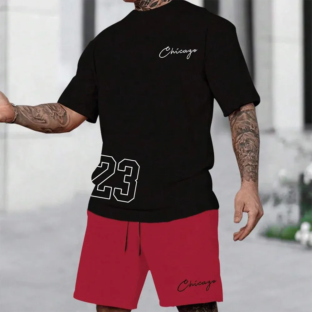 Quick-Drying Men’s Short-Sleeved Summer Casual Set with Digital Print