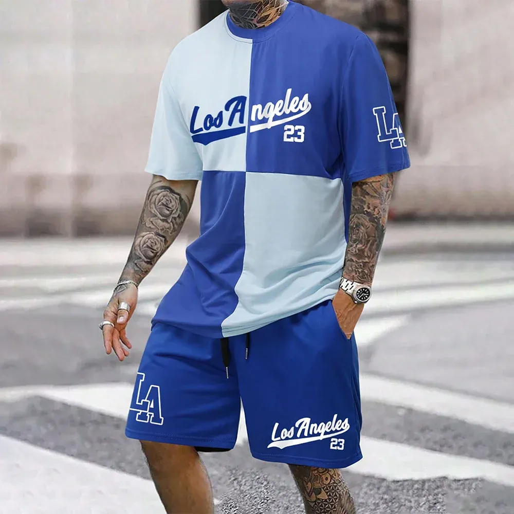 Quick-Drying Men’s Short-Sleeved Summer Casual Set with Digital Print
