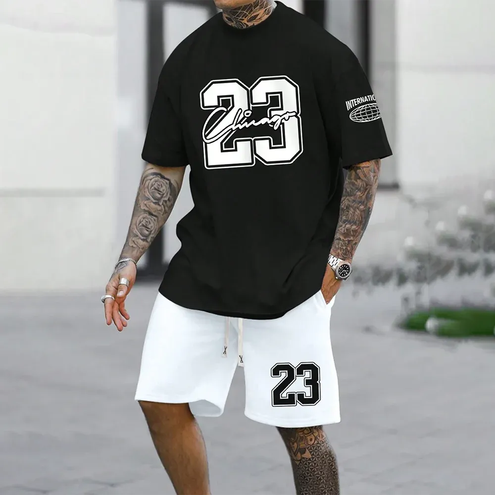 Quick-Drying Men’s Short-Sleeved Summer Casual Set with Digital Print