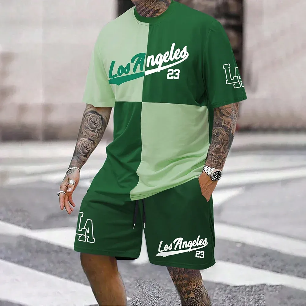 Quick-Drying Men’s Short-Sleeved Summer Casual Set with Digital Print