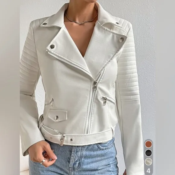 Quilted detail black vegan leather jacket zip arms coat