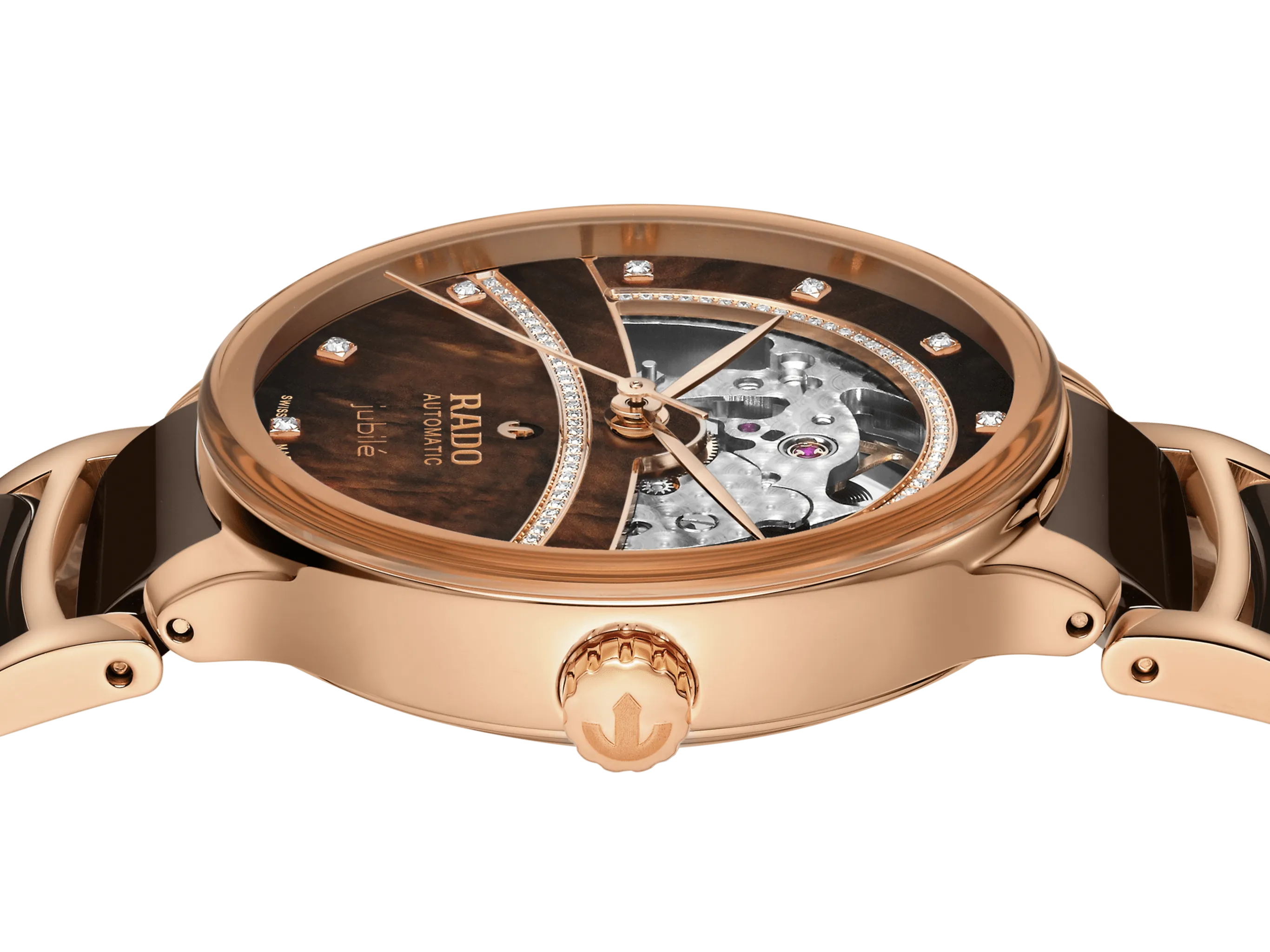 RADO Centrix Diamonds Open Heart 35mm Rose Gold-Brown Women's Watch R30029942