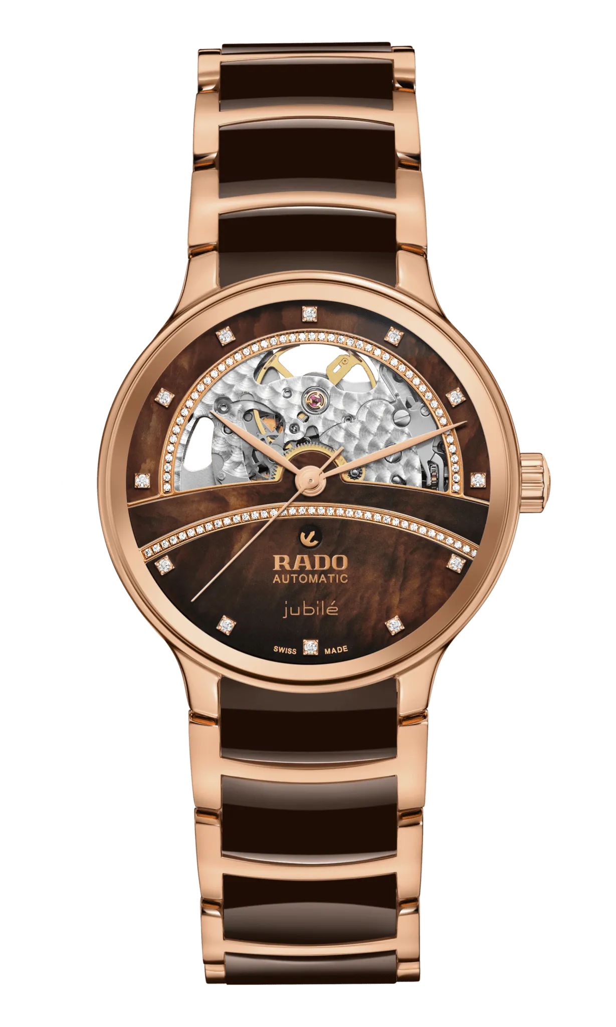 RADO Centrix Diamonds Open Heart 35mm Rose Gold-Brown Women's Watch R30029942