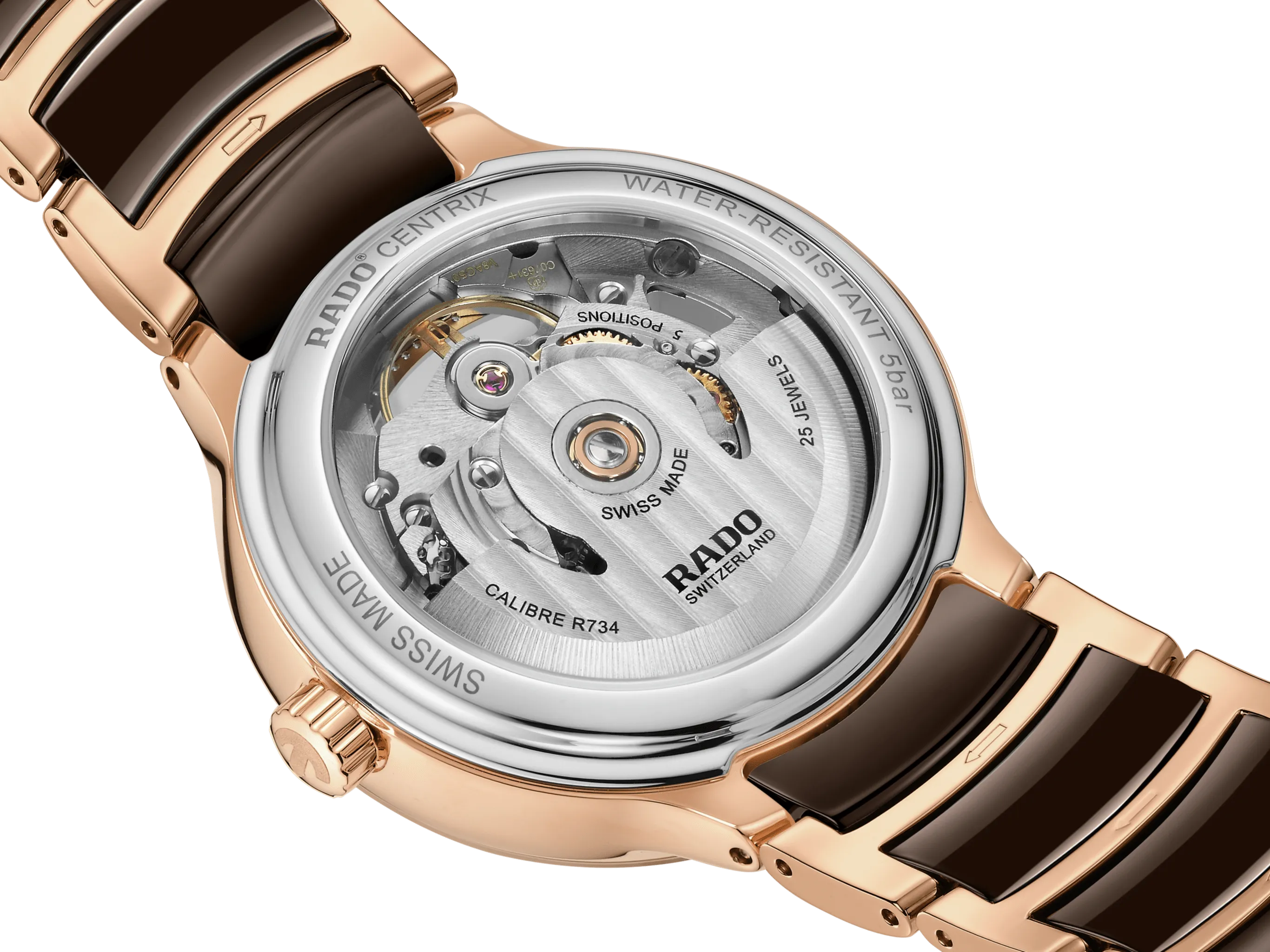 RADO Centrix Diamonds Open Heart 35mm Rose Gold-Brown Women's Watch R30029942