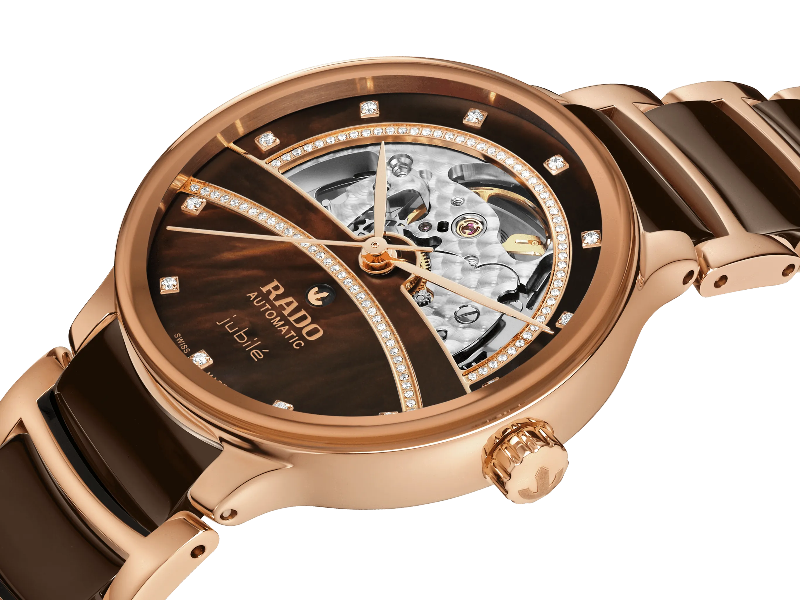RADO Centrix Diamonds Open Heart 35mm Rose Gold-Brown Women's Watch R30029942