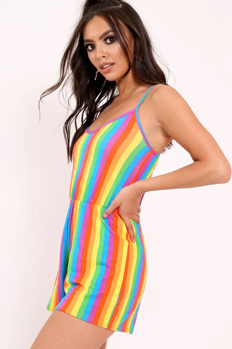 Rainbow Stripe Cami Strap Playsuit - Jeanna