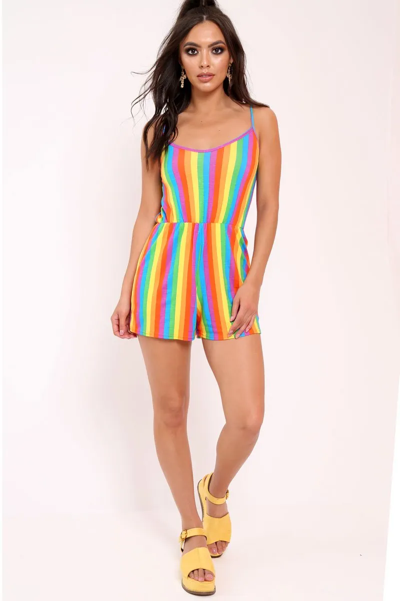 Rainbow Stripe Cami Strap Playsuit - Jeanna