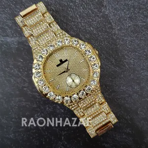 Raonhazae Hip Hop Iced Lab Diamond 14K De La Soul Gold Plated Black Face Watch with Stones
