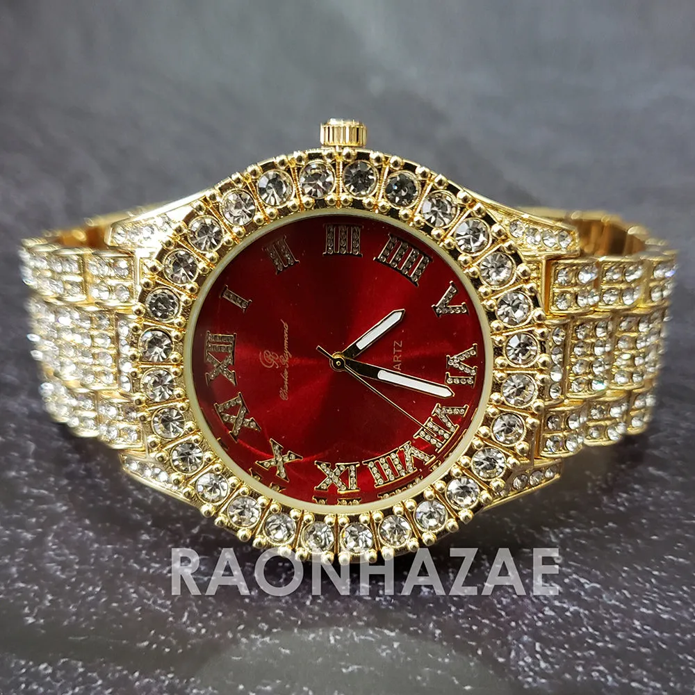 Raonhazae Hip Hop Iced Lab Diamond 14K De La Soul Gold Plated Black Face Watch with Stones