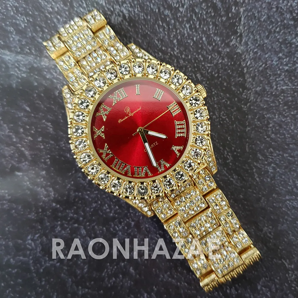 Raonhazae Hip Hop Iced Lab Diamond 14K De La Soul Gold Plated Black Face Watch with Stones