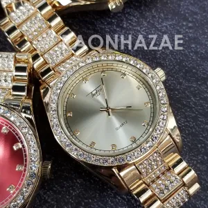 Raonhazae Hip Hop Iced Lab Diamond 14K Gold Plated Watch with Stone