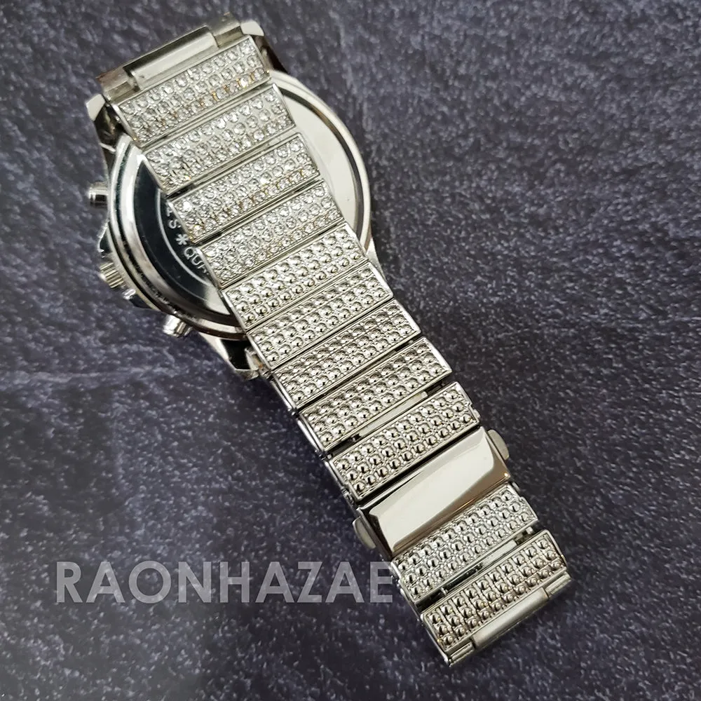 Raonhazae Hip Hop Iced Lab Diamond 14K White Gold Plated Watch with Stone