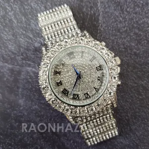 Raonhazae Hip Hop Iced Lab Diamond 14K White Gold Plated Watch with Stone