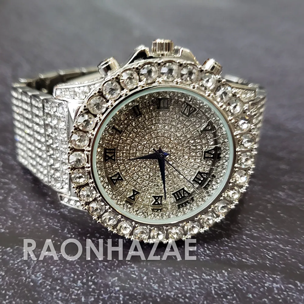 Raonhazae Hip Hop Iced Lab Diamond 14K White Gold Plated Watch with Stone